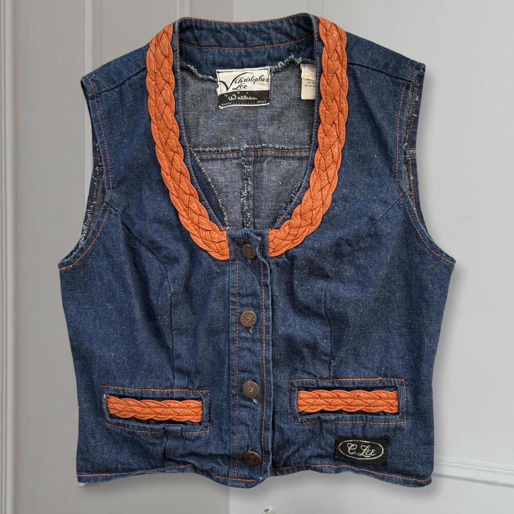 True Vintage 1970s Union Tag Women's Denim Vest With Braided Trim